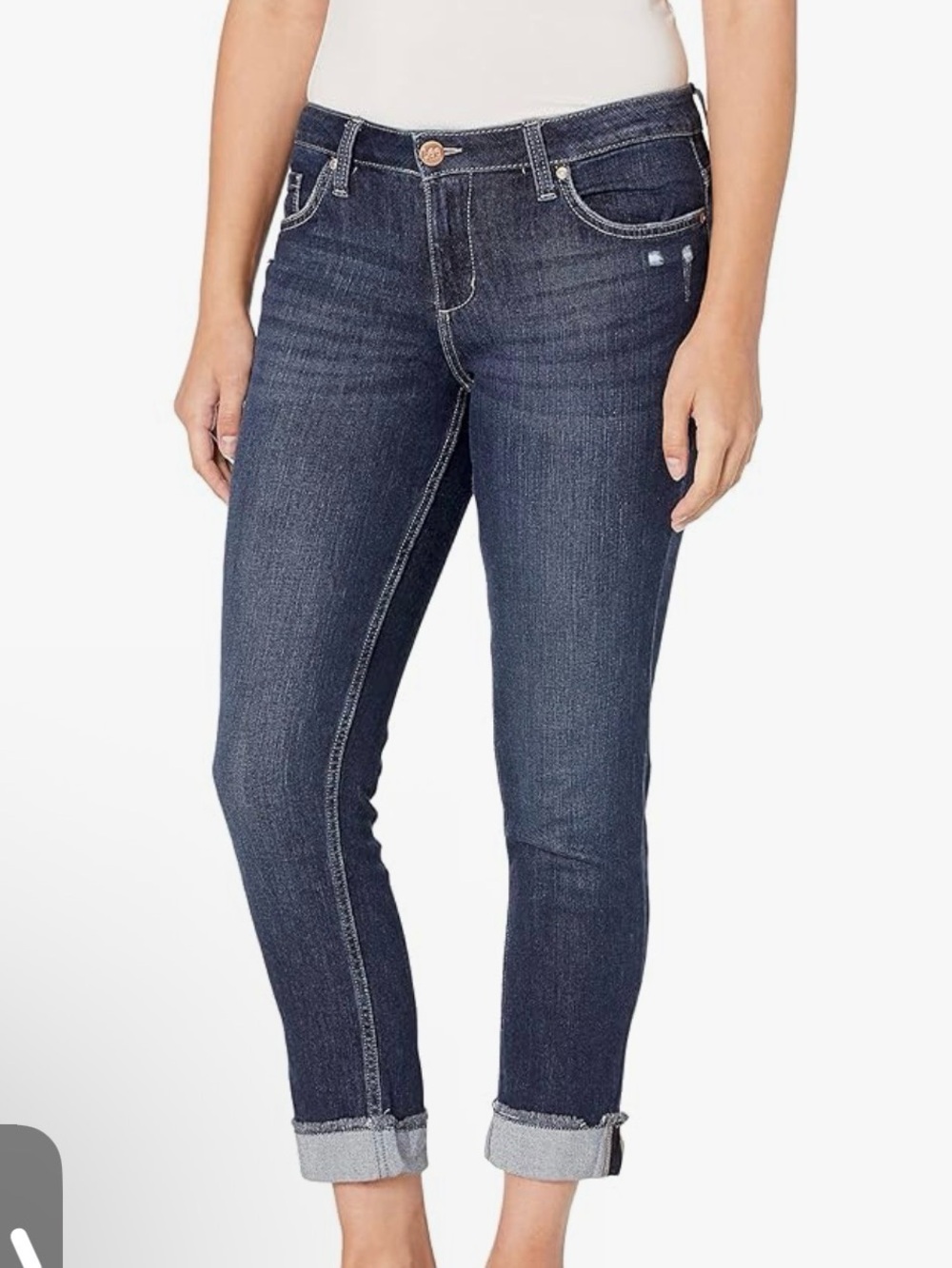 Lee Dark Indigo Cropped Slim Jeans with Rolled Cuff